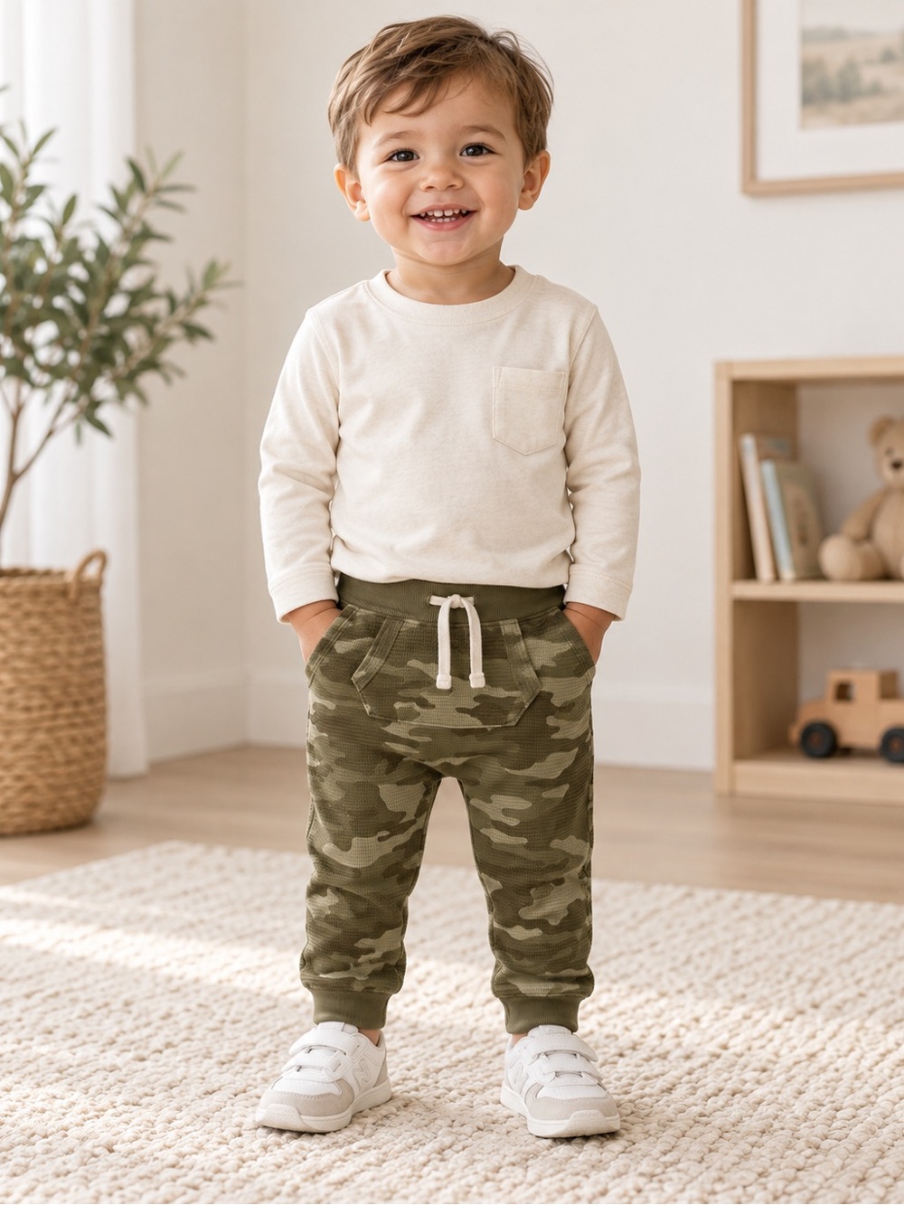 GAP Baby 18–24M Green Camo Pull-On Jogger Pants with Kangaroo Pocket